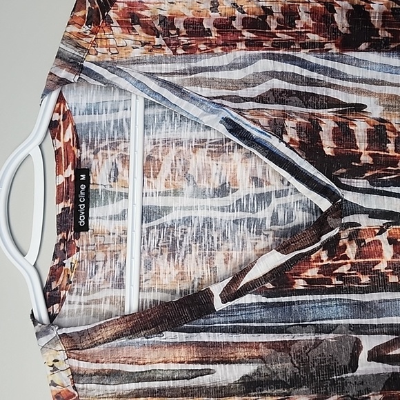 DAVID Cline snake long sleeve tunic top shirt medium brown black v neck - Picture 2 of 5